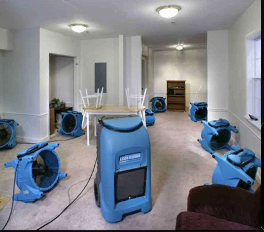 Air movers and dehumidifier setup for Water Damage Restoration in Sandown